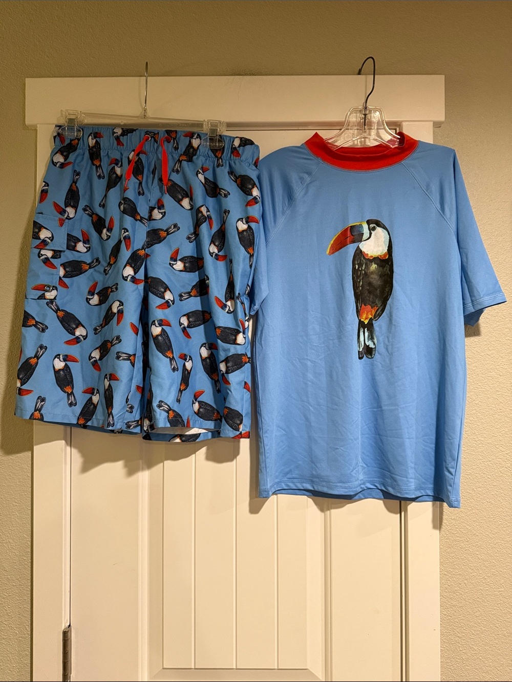 Kids Light Blue Toucan Swim Trunks and Rash Guard